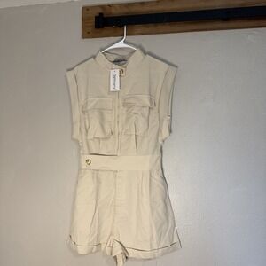 Sollinary Jumpsuit ShortsUtility Style Sleeveless Romper Tan‎ Women's Medium NWT
